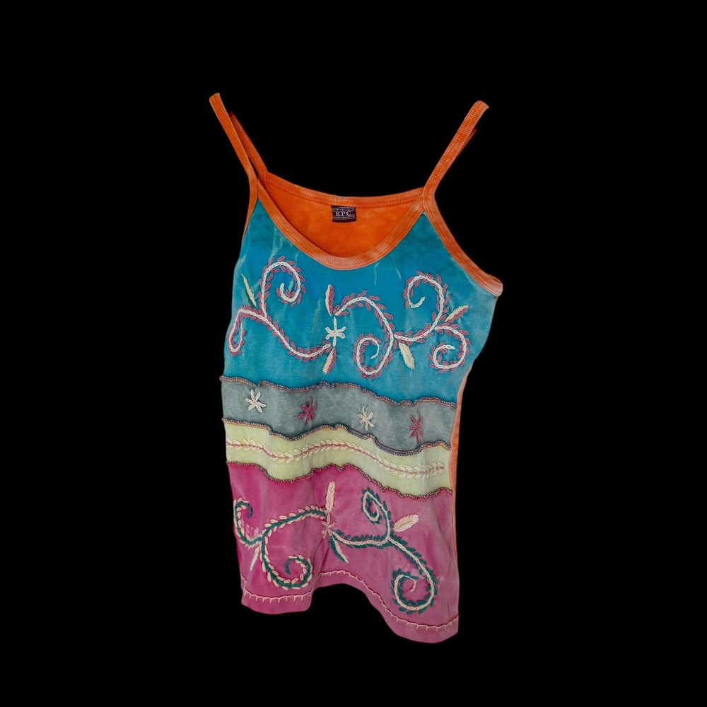 90's KPC Boho Embroidered Camisole Floral Festival Tank Small Indie Sleeze